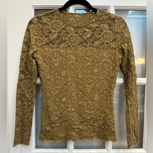 Nina McLemore Golden Bronze Floral Lace Lined Fitted Blouse Women’s Size Small S